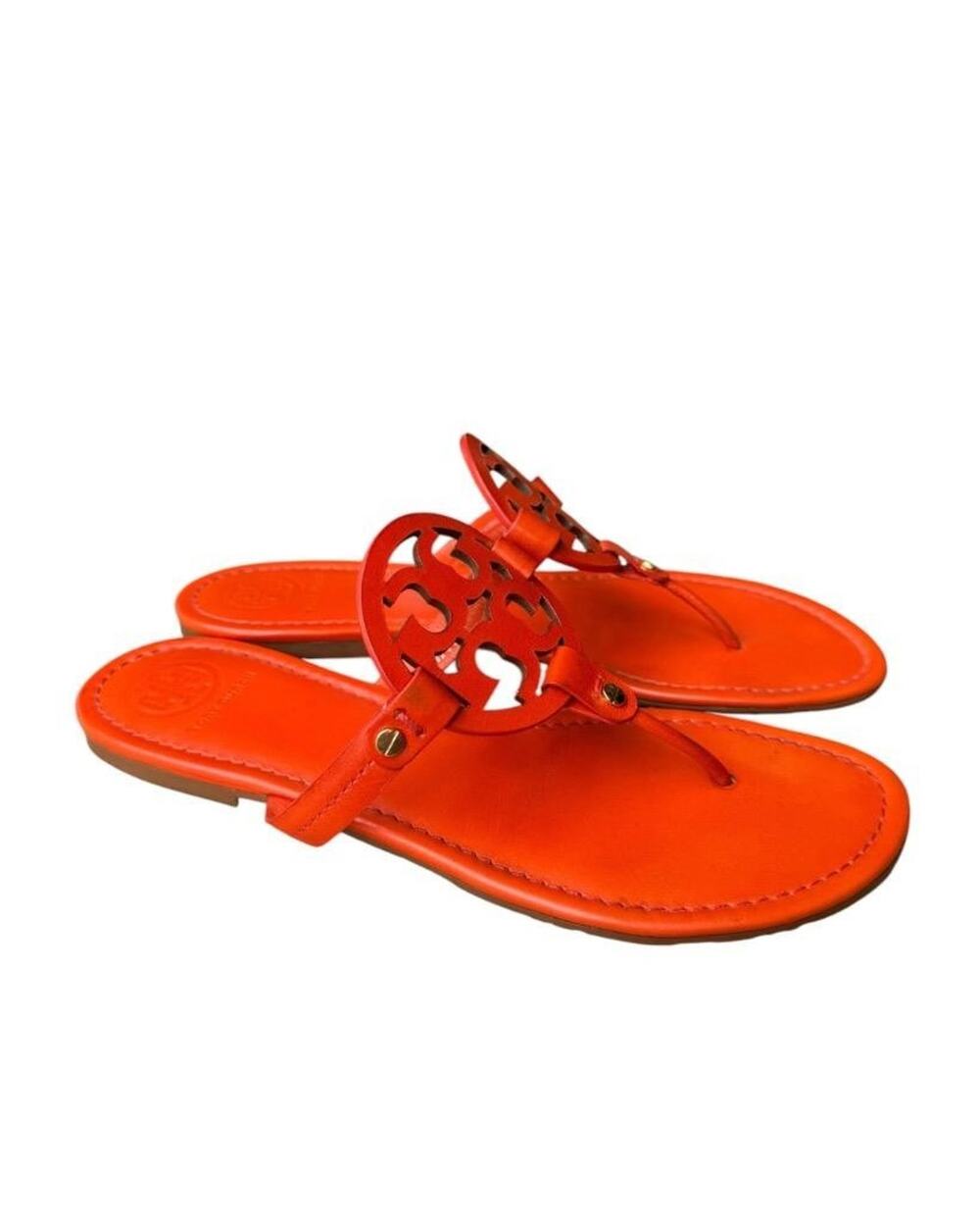 Tory Burch Miller Logo Slide Sandal Orange Leather Women size 10